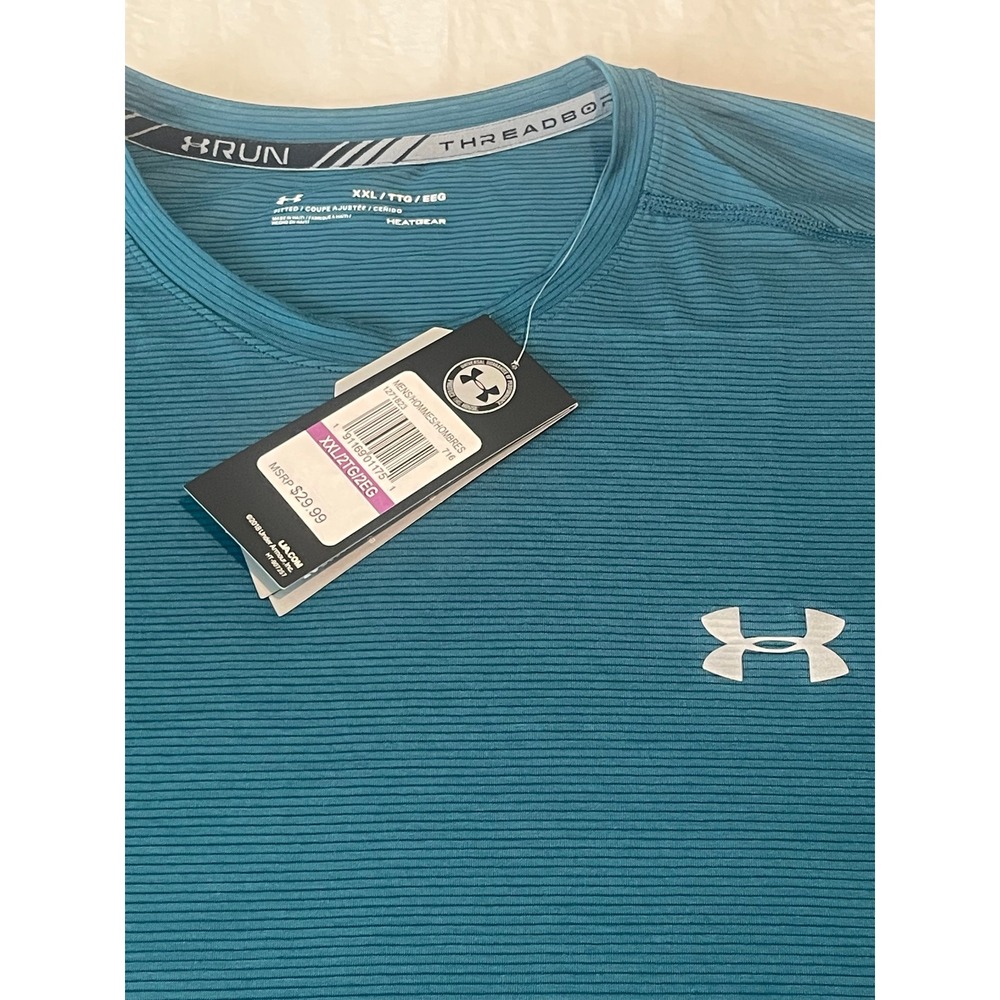 00658 Under Armour Threadborne Mens XXL Teal Golf Athletic TShirt Heatgear NWT - Picture 2 of 10